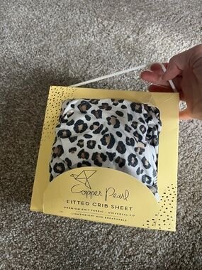 Copper Pearl Leopard Print Fitted Crib Sheet - White and Brown